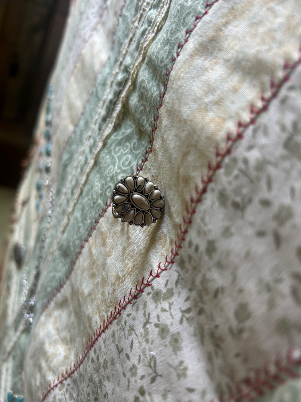 Floral Cluster Faux White Buffalo Adjustable Silver Tone Ring